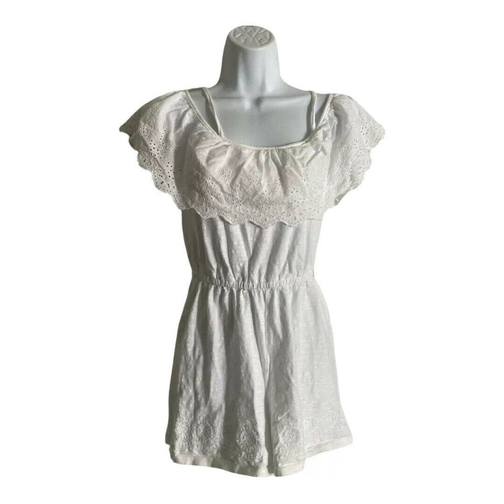 Topshop White Eyelet Ruffle Embroidered Hem Romper Womens Size 4 Cold Shoulder